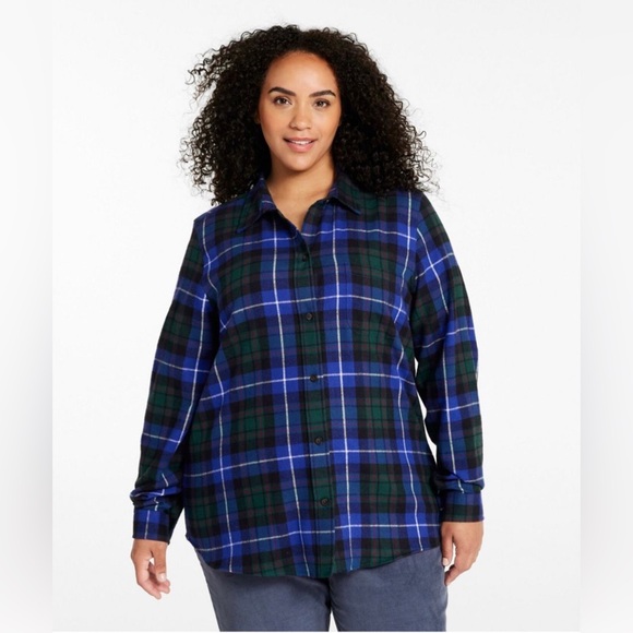 NWOT L.L. Bean Women’s Scotch Plaid Flannel Shirt Relaxed Fit Blue Green Size 3X - Picture 1 of 6